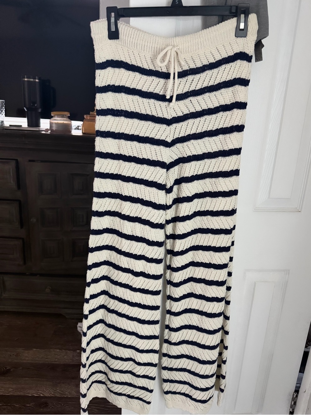aerie Cream and Navy Striped Knit Sweater